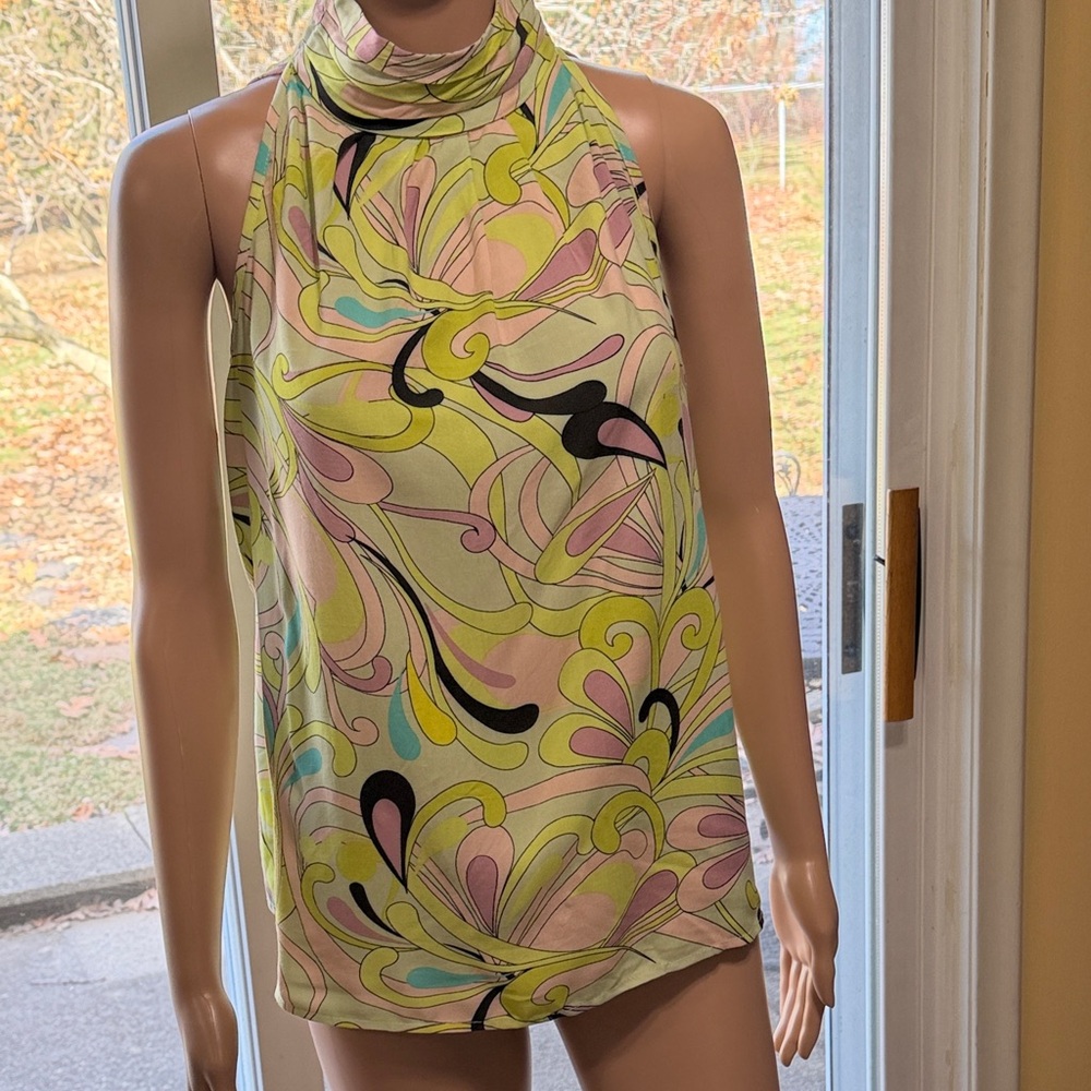 Sleeveless Halter Neck Tank - Pastel Multi Color Retro Feel, Large